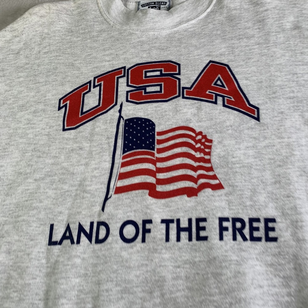 Vintage Lee‎ Sweatshirt Mens L Gray USA Flag Land Of The Free Crewneck Patriotic - Picture 2 of 12